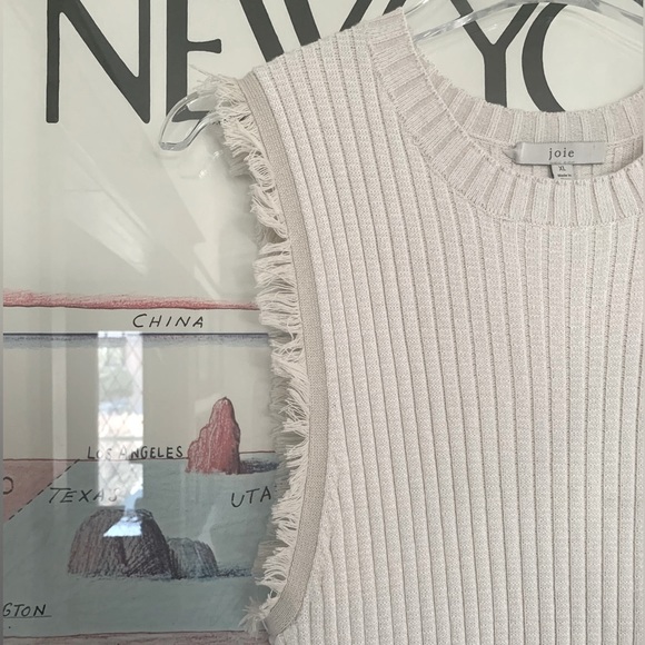 Joie cream knit ribbed maxi dress with side slits and frayed sleeve edge size XL - Picture 3 of 11